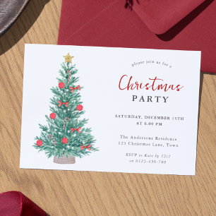 Festive Christmas Tree Simple Elegant Party Invitation