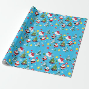 Festive Christmas Tree sky blue  Wrapping Paper