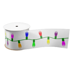 Festive Christmas Tree String Light Bulbs White Satin Ribbon