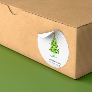 Festive Christmas Tree Watercolor Square Sticker
