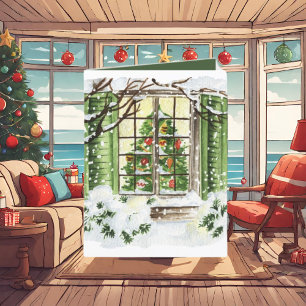 Festive  Christmas tree window add text Holiday Card