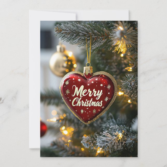 Festive Christmas Tree with Heart Greeting Card (Front)
