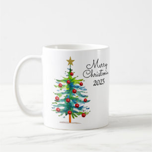 Festive Christmas Tree With Red Ornaments Coffee Mug