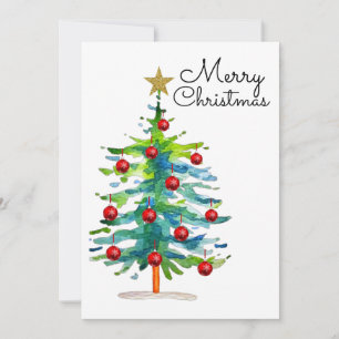 Festive Christmas Tree With Red Ornaments Holiday Card