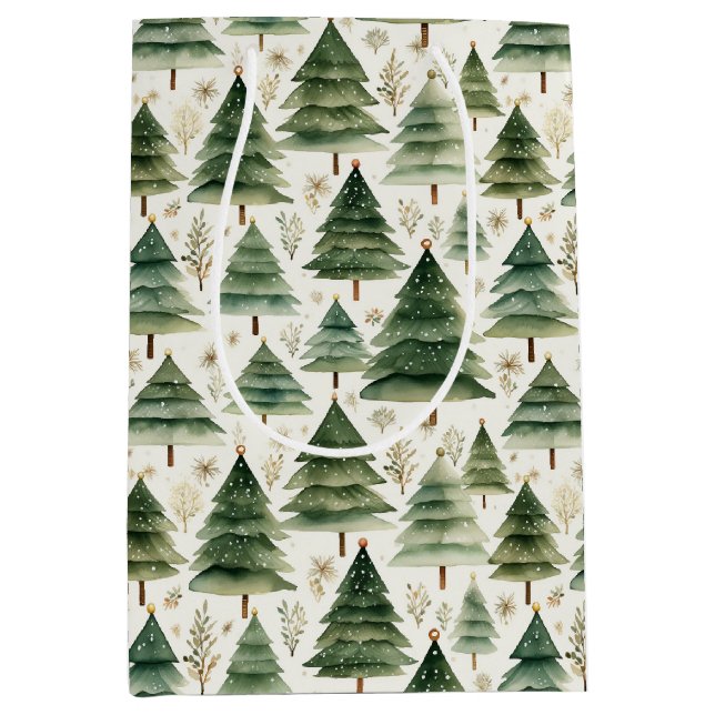 Festive Christmas Tree Wrapping Paper Medium Gift Bag (Front)