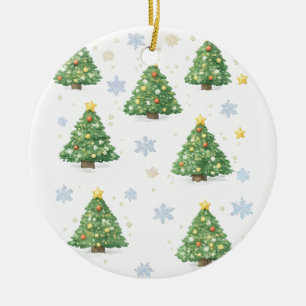 Festive Christmas Trees and Snowflakes Ceramic Tree Decoration