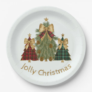 Festive Christmas Trees & Custom Name Paper Plates