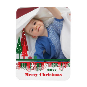 Festive Christmas trees holiday photo magnet