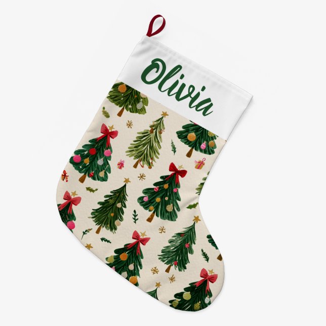 Festive Christmas Trees Holiday Stocking (Front (Hanging))