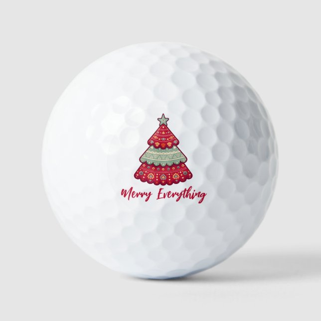 Festive Christmas Trees Merry Everything Holiday  Golf Balls (Front)