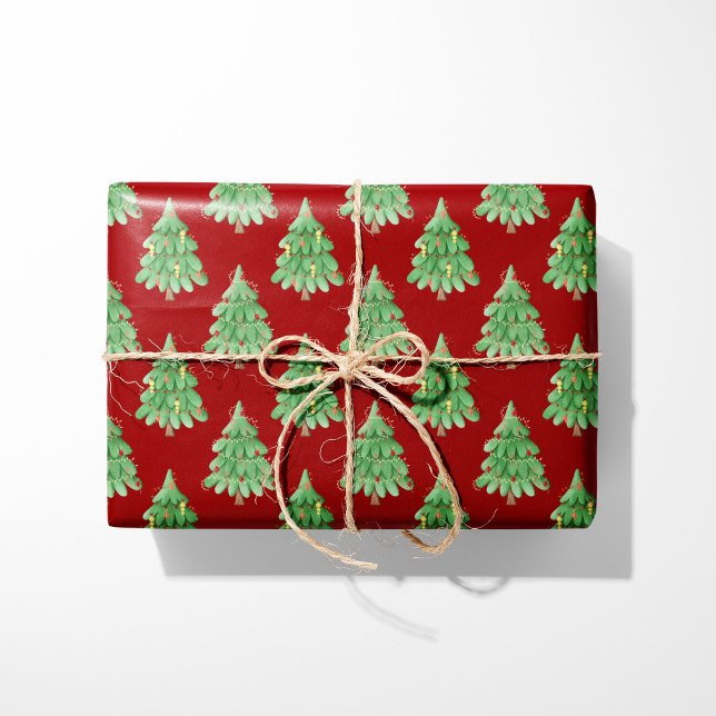 Festive Christmas Trees - Red Background Wrapping Paper (Creator Uploaded)