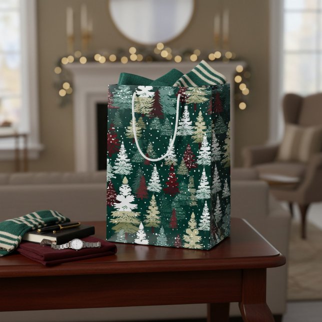 Festive Christmas Trees Snow Medium Gift Bag (Creator Uploaded)