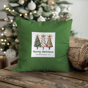 Festive Christmas Trees Watercolor Custom Name  Cushion
