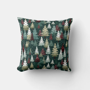 Festive Christmas Trees Winter Snow Holiday Cushion
