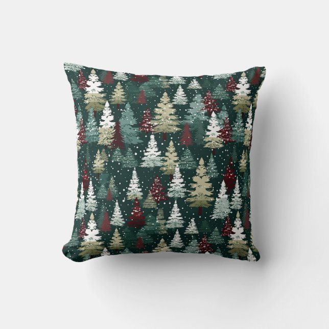 Festive Christmas Trees Winter Snow Holiday Cushion (Front)