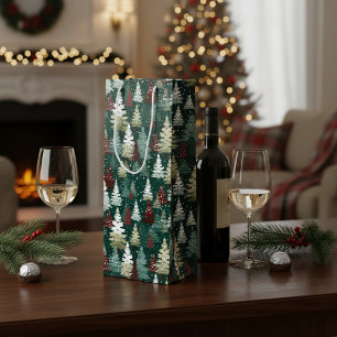 Festive Christmas Trees Winter Snow Holiday Wine Gift Bag