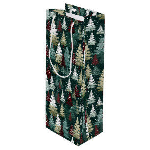Festive Christmas Trees Winter Snow Holiday Wine Gift Bag