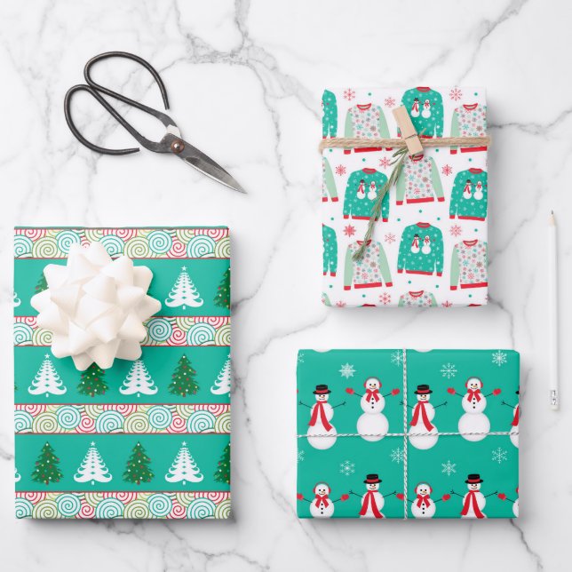 Festive Christmas ugly sweater pattern tiled Wrapping Paper Sheet (Front)