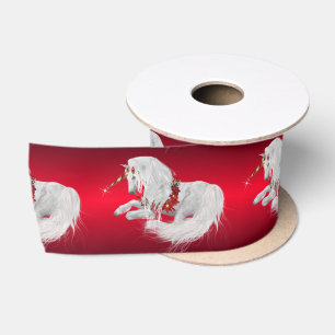 Festive Christmas Unicorn Red Ombre Satin Ribbon