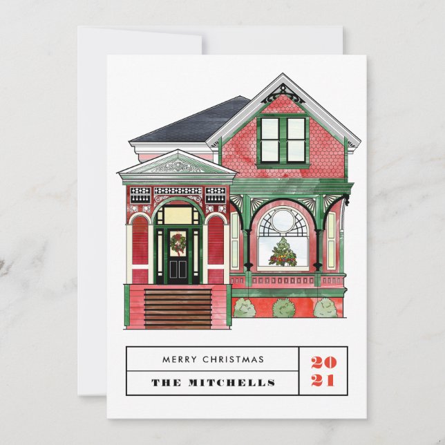 Festive Christmas Victorian Home Red Non-Photo Holiday Card (Front)
