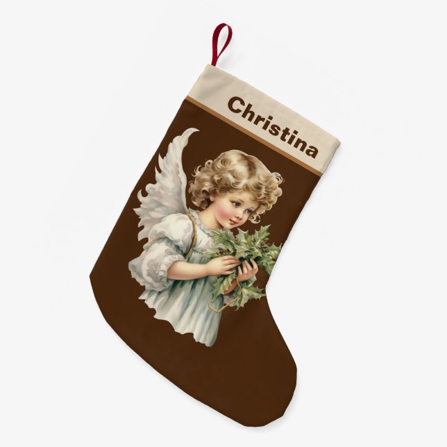 Festive Christmas watercolor Angel add name  Small Christmas Stocking (Front (Hanging))