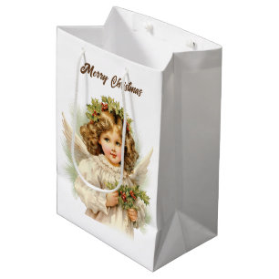Festive Christmas watercolor Angel add text Medium Gift Bag
