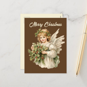 Festive Christmas watercolor Angel Holiday Postcard