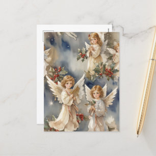 Festive Christmas watercolor Angels Holiday Postcard