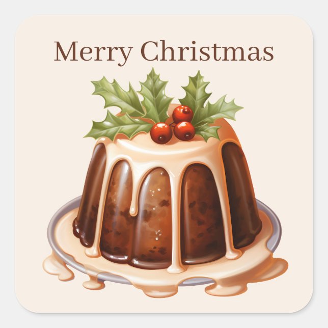 Festive Christmas watercolor cake add text Square Sticker (Front)