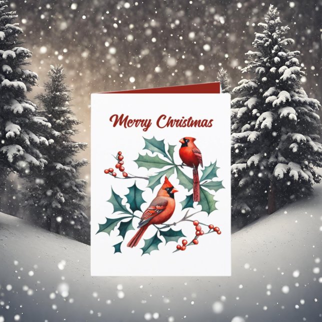 Festive Christmas watercolor cardinal add text Holiday Card (Creator Uploaded)