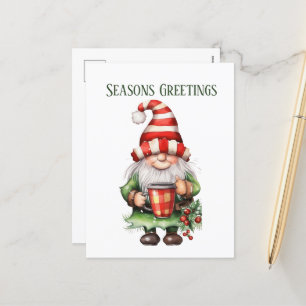 Festive Christmas watercolor gnome add text Holiday Postcard