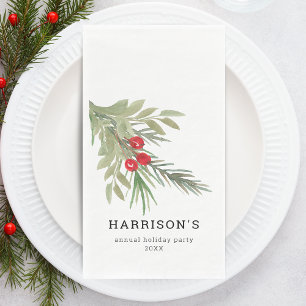 Festive Christmas Watercolor Greenery Napkin