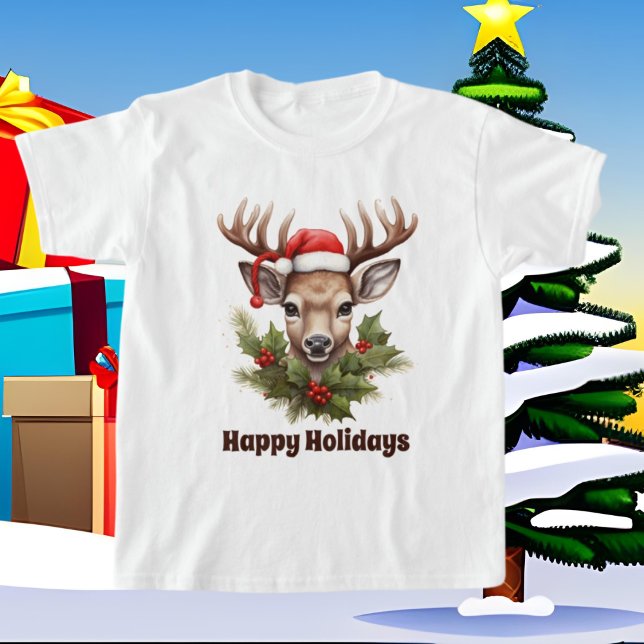 festive Christmas watercolor reindeer T-Shirt (Creator Uploaded)