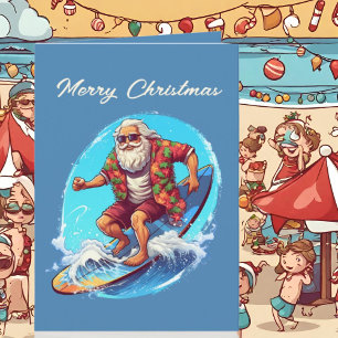 Festive Christmas watercolor Santa beach Card