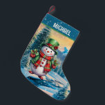 Festive Christmas watercolor snowman add name Small Christmas Stocking<br><div class="desc">Festive Christmas watercolor snowman add name Small Christmas Stocking</div>