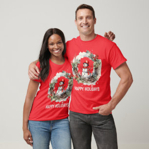 Festive Christmas watercolor snowman add text T-Shirt