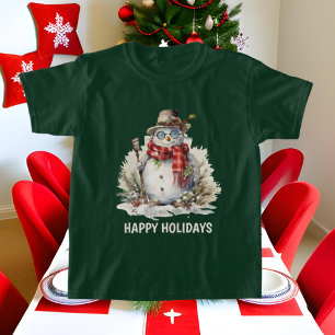 Festive Christmas watercolor snowman add text  T-Shirt