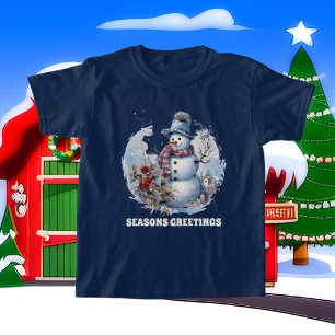Festive Christmas watercolor snowman add text  T-Shirt