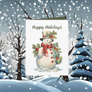 Festive Christmas watercolor snowman Card