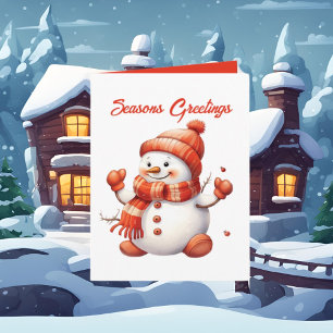 Festive Christmas watercolor Snowman Card