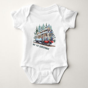 festive Christmas watercolor trolley boys Baby Bodysuit