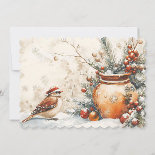 Festive Christmas Watercolor Vintage Greeting Card