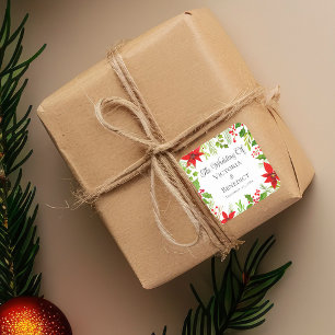 Festive Christmas Wedding Floral Personalized Square Sticker