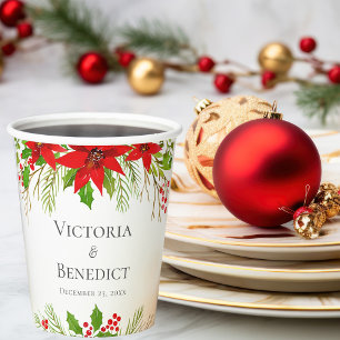 Festive Christmas Wedding Poinsettia Personalised Paper Cups