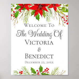 Festive Christmas Wedding Poinsettia Personalised Poster