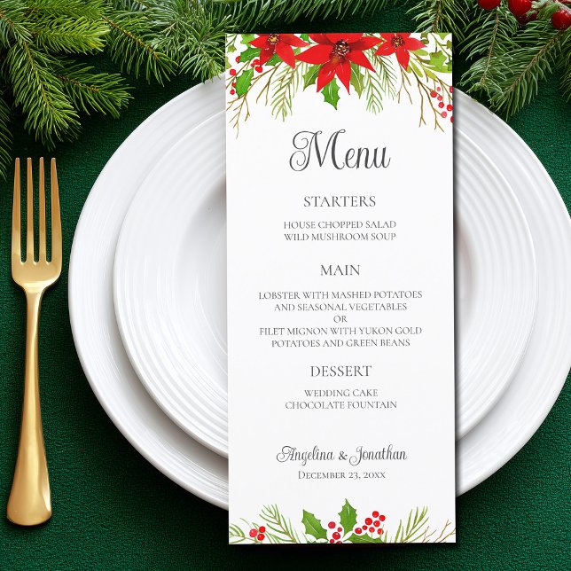 Festive Christmas Wedding Red Poinsettia Dinner Menu (Creator Uploaded)