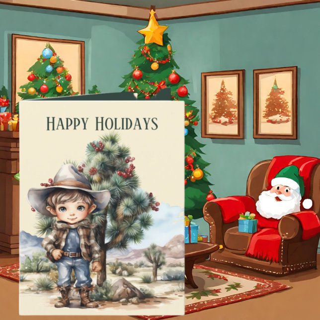 Festive Christmas Western Cowboy add text  Holiday Card (Creator Uploaded)