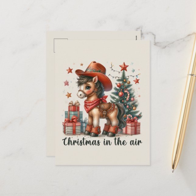 Festive Christmas Western horse add message  Holiday Postcard (Front/Back In Situ)