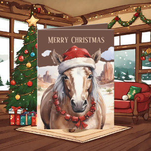 Festive Christmas Western horse add text  Holiday Card