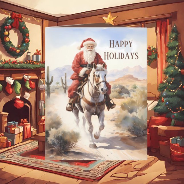 Festive Christmas Western Santa add text Holiday Card (Creator Uploaded)